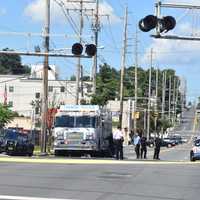 <p>Essex Street, Hackensack after man is struck by NJ TRANSIT train.</p>