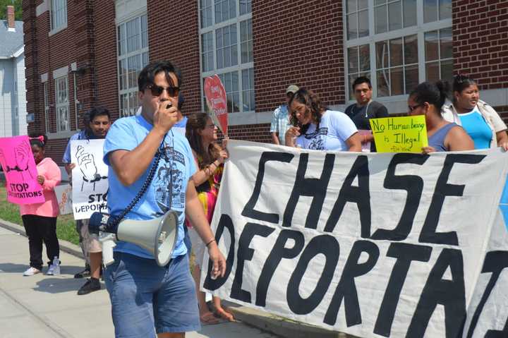 Protesters rallied against Chase Bank Wednesday in Bridgeport.