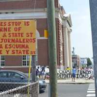 <p>Protesters rallied against Chase Bank Wednesday in Bridgeport near a pick-up site for day laborers.</p>