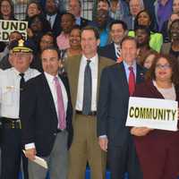 <p>Bridgeport Police Chief AJ Perez, Mayor Joe Ganim, U.S. Rep. Jim Himes, U.S. Sen. Richard Blumenthal and U.S. Sen. Chris Murphy joined a rally to protest proposed federal budget cuts in Bridgeport Tuesday.</p>