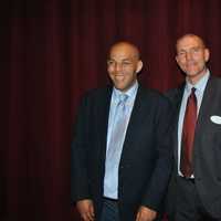 <p>Jonah F., Participant in Anderson Adult Program and Nathan Briggs, Presenter at Autism Tomorrow and Coordinator of Adult Residential Services at Anderson Center for Autism</p>