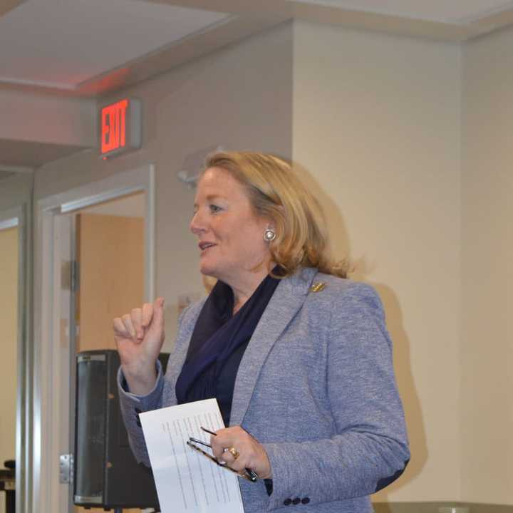 Connecticut First Lady Cathy Malloy speaks at the opening of the Justice Legal Center, the state&#x27;s first legal incubator, which is housed at the Center for Family Justice in Bridgeport.