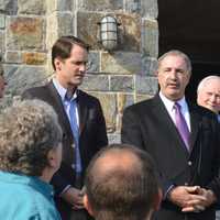 <p>State Rep. Jonathan Steinberg addresses the crowd at a reproductive rights rally in Westport Wednesday.</p>