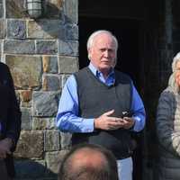 <p>Phil Dwyer, candidate for state senator, addresses the crowd at Wednesday&#x27;s rally.</p>