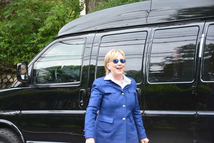 Hillary Clinton arrives for New Castle&#x27;s 2016 Memorial Day parade, which was held in downtown Chappaqua.