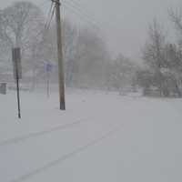 <p>Snow was falling steadily at Hackley Street and Harbor Avenue in Bridgeport Thursday morning.</p>