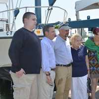 <p>Many gathered to celebrate the new Long Island Soundkeeper and his new patrol boat. Left to right: Luke Backer, state Sen. Bob Duff, Soundkeeper Bill Lucey, Kaye Backer, U.S. Rep. Rosa DeLauro and Cheryl Backer.</p>