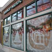 <p>Frosted holiday decorative art is displayed on the former Borders (and future Modell&#x27;s) location in Mount Kisco. The decorated section is along East Main Street (Route 117).</p>