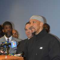 <p>Imam Lyle Hassan Jones speaks at a press release in the wake of an police officer-involved fatal shooting in Bridgeport.</p>