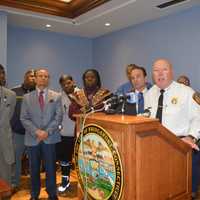 <p>Bridgeport Police Chief AJ Perez takes questions at a press conference Wednesday.</p>