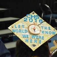 <p>Scores of Carmel High School's 2016 graduates attended commencement with mortarboard art.</p>