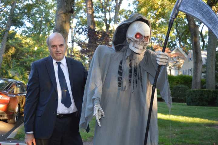 Greg Stewart activates an animetron outside of his and his wife&#x27;s Ridgewood home.