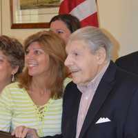 <p>John Gaes, a 92-year-old Stamford resident, receives his long overdue medals from his service in the U.S. Marine Corps during World War II. </p>