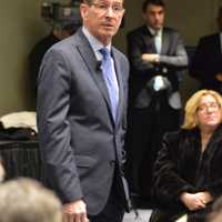 <p>Gov. Dannel Malloy addresses the audience in a town hall forum at the Gen Re Auditorium at the  UConn-Stamford Campus on Thursday evening.</p>