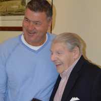 <p>John Gaes, a 92-year-old Stamford resident, receives his long overdue medals from his service in the U.S. Marine Corps during World War II. </p>