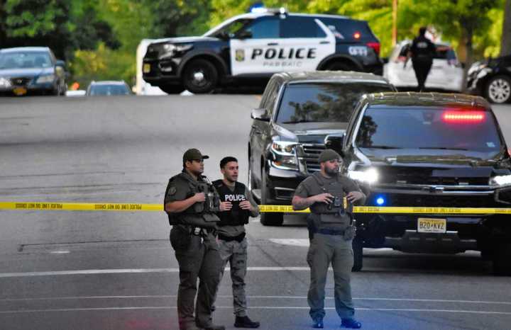 At the scene of the police-involved shooting in the city of Passaic on Wednesday, May 10.