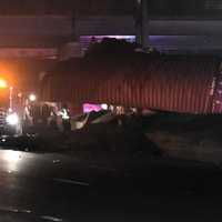 <p>At the scene of the crash on northbound Route 17 in Mahwah overnight Tuesday, July 25.</p>