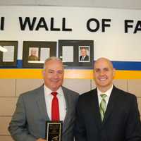 <p>Saddle Brook High School Principal John Lawlor and Saddle Brook Mayor Robert White. The mayor was named to the high school&#x27;s Wall of Fame in 2016.</p>