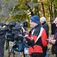 <p>Cameramen gather inside a press pen by Chappaqua&#x27;s Douglas G. Grafflin Elementary School, in anticipation of Hillary Clinton&#x27;s arrival to cast her presidential vote.</p>