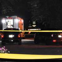 <p>At the scene of the murder at the Stonegate condos in Cresskill on Wednesday, Aug. 16.</p>