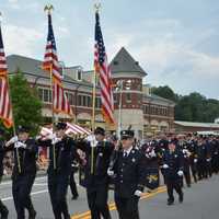 <p>Mahopac firefighters march in their annual dress parade.</p>