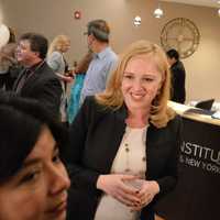 <p>Dr. Inna Berin socializing at the grand opening reception for the new Oradell location of the Fertility Institute of New Jersey and New York.</p>