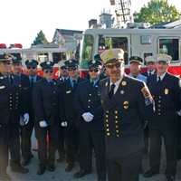 <p>Members of the Banksville and North White Plains Fire Departments at Sunday&#x27;s memorial service.</p>