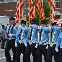 <p>Putnam Valley firefighters march in the Mahopac Volunteer Fire Department&#x27;s dress parade.</p>