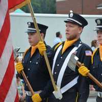 <p>Somers firefighters march in the Mahopac Volunteer Fire Department&#x27;s dress parade.</p>