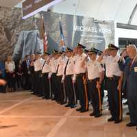 <p>Current and former Bergen County police chiefs attended.</p>