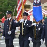 <p>Mohegan Lake firefighters march in the Mahopac Volunteer Fire Department&#x27;s dress parade.</p>