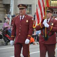 <p>Buchanan firefighters march in the Mahopac Volunteer Fire Department&#x27;s dress parade.</p>