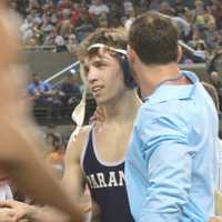 <p>Paramus&#x27; Kyle Cochran and coach Chris Falato.</p>