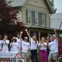 <p>Hillary Clinton supporters cheer and wave as the Democratic presidential candidate and Chappaqua resident marches in the local Memorial Day parade.</p>