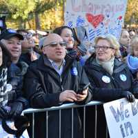 <p>Throngs of supporters gather in front of Douglas G. Grafflin Elementary School for Hillary and Bill Clinton after the pair cast their presidential votes.</p>