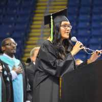 <p>A speaker at the Fairchild Wheeler High graduation</p>