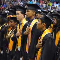 <p>The Pledge of Allegiance at the Fairchild Wheeler High graduation</p>