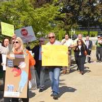 <p>Members of FARM'D protested outside the Bergen County Courthouse before the settlement hearing.</p>