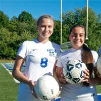 <p>Indians team captains Olivia Homolac, Jess Mastropietro and Taylor Ganis.</p>