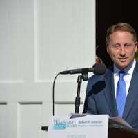 <p>Westchester County Executive Rob Astorino speaks at the renaming dedication at Muscoot Farm in Somers. The farm was officially renamed in honor of one of his predecessors, Al DelBello.</p>