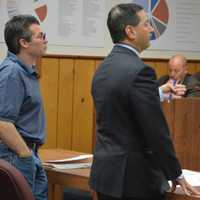 <p>Vincent LoSacco, left, owner of Just Pups, and his attorney, Anthony Arturi.</p>