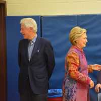 <p>Hillary and Bill Clinton arrive at Chappaqua&#x27;s Douglas G. Grafflin Elementary School to cast her votes for New York&#x27;s Democratic presidential primary.</p>