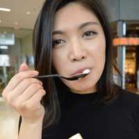 <p>Rachel Chan enjoying a Classic S&#x27;more ice cream treat from Rolling Cow.</p>