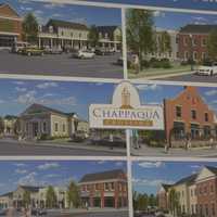 <p>A retail renderings collage is posted for a groundbreaking ceremony at Chappaqua Crossing. Several renderings were posted for the event.</p>