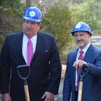 <p>Left to right: Felix Charney, Rob Greenstein and Westchester County Board of Legislators Chairman Mike Kaplowitz get ready for the groundbreaking at Chappaqua Crossing.</p>