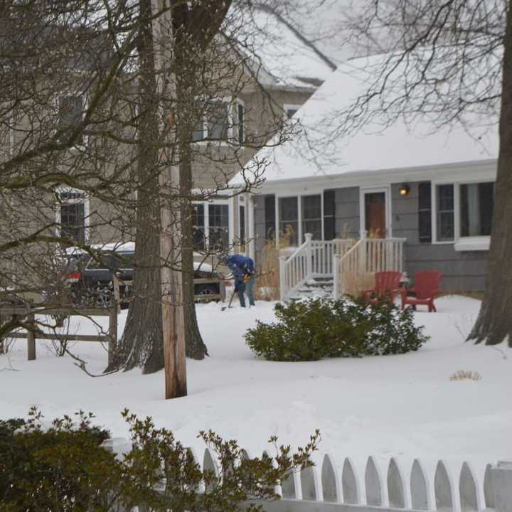 Residents of Bridgeport&#x27;s Black Rock neighborhood tried to get ahead of the snow by shoveling a little Tuesday morning.