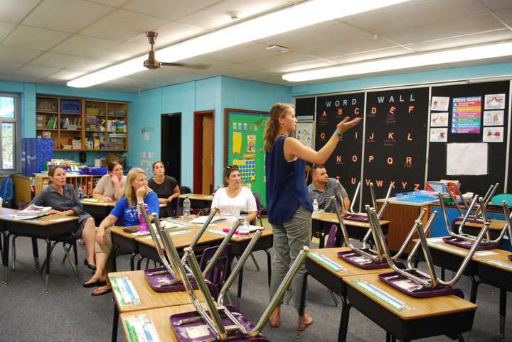 School teachers and professional staff gathered in small and big groups to collaborate during a Sept. 19 early release day at Hendrick Hudson School District schools.