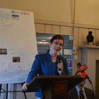 <p>Deborah Szaro of the U.S. Environmental Protection Agency discusses efforts to protect and preserve Long Island Sound in Stratford.</p>