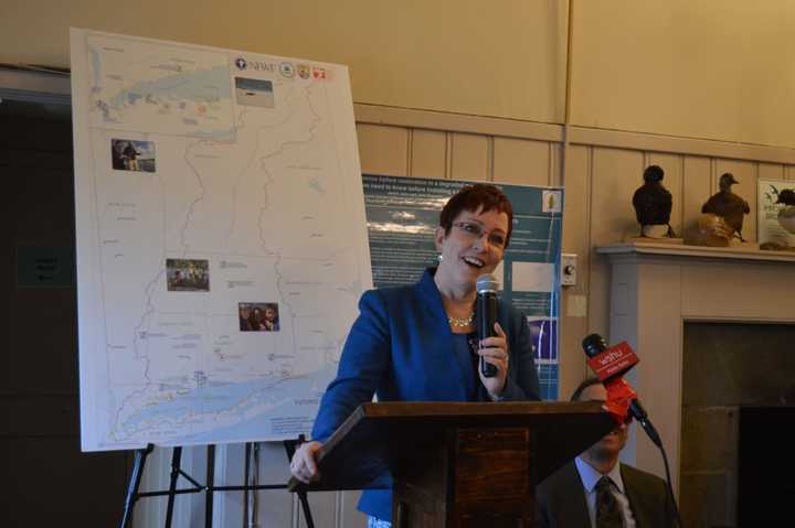 Deborah Szaro of the U.S. Environmental Protection Agency discusses efforts to protect and preserve Long Island Sound in Stratford.