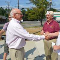 <p>Bottle King owner Kenneth Friedman (left) donated $500 each to the Thomas D. Egan Glen Rock Post 850 VFW and American Legion Post 145</p>